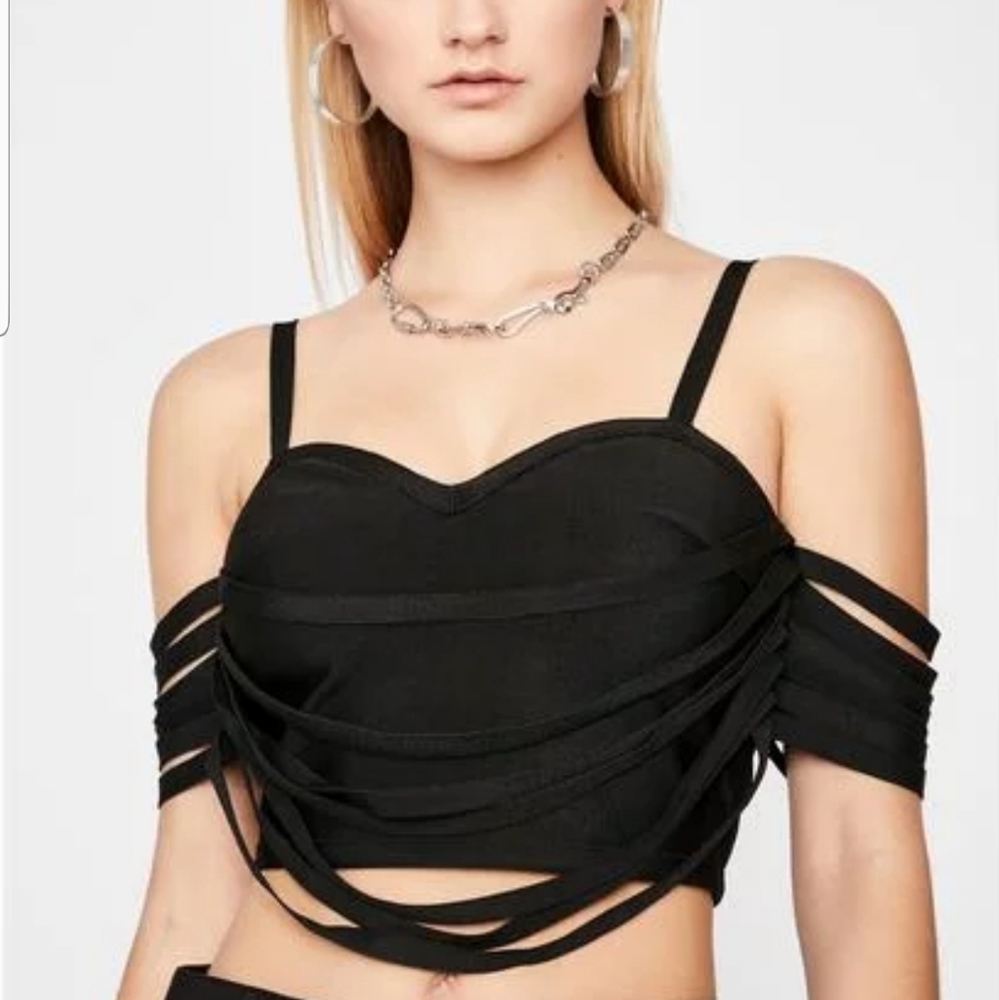 Dolls Kill Black Strappy Crop (M):unopened unworn